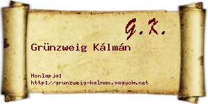 Grünzweig Kálmán névjegykártya